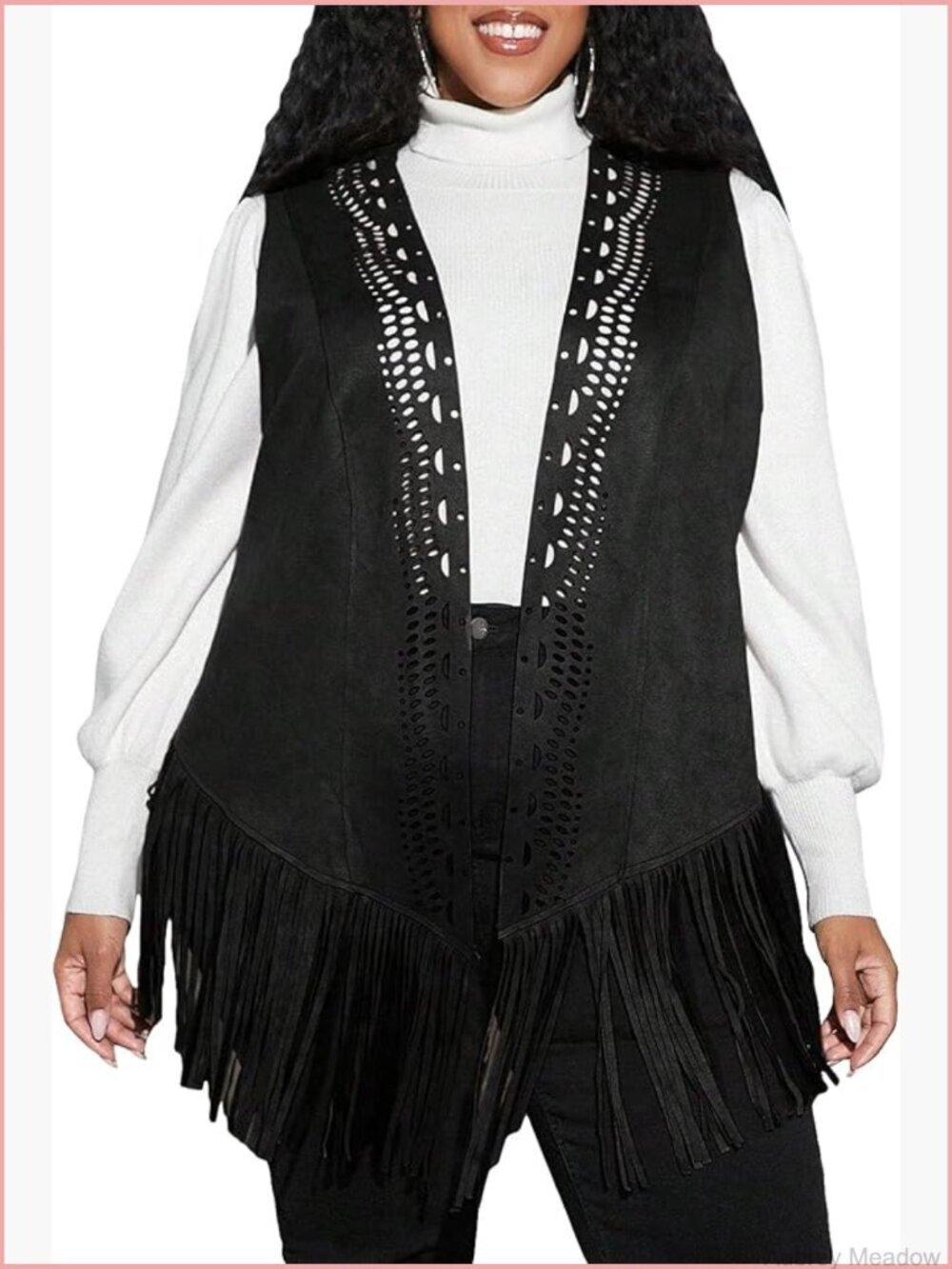 Plus Fringe Sleeveless Vest Tassel Faux Suede Open Front Hippie Jacket Cardigan